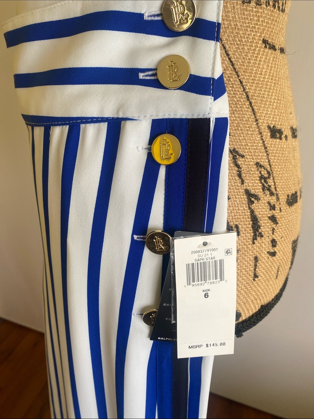 Ralph Lauren Cream and Navy Vertical Stripe Wide-Leg Pants - Picture 4 of 6